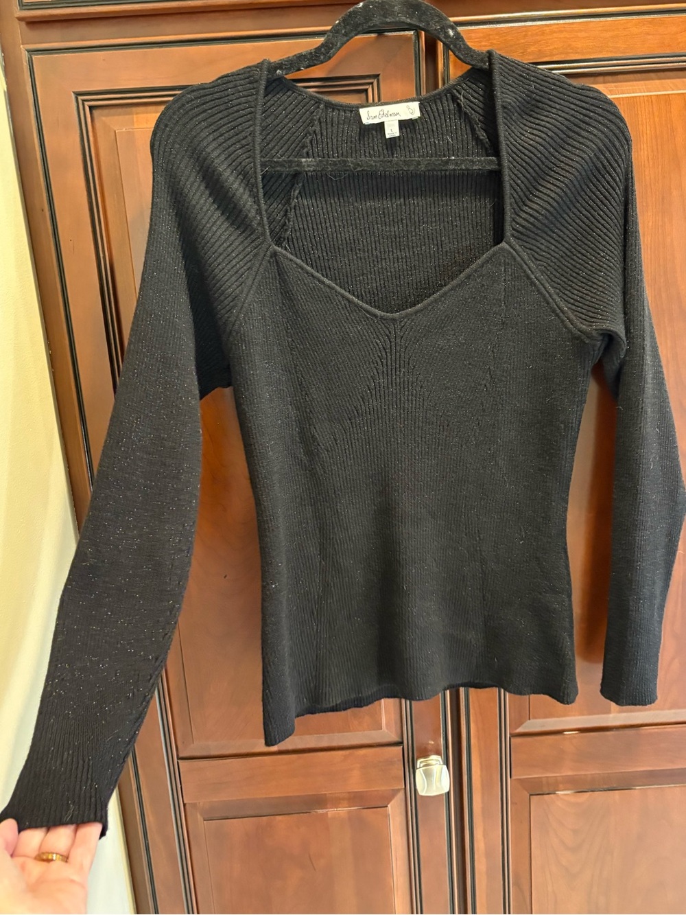 Sam Edelman Black Slight Sparkle Threaded Ribbed Top - L